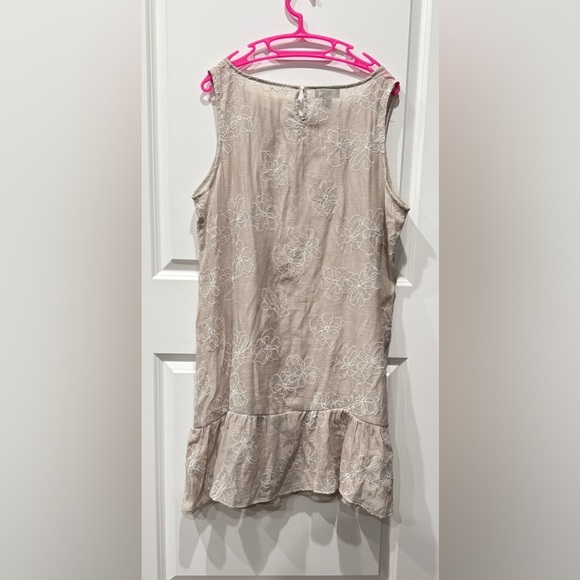 AGB Woman Sleeveless Floral Embroidered Gauze Flounce Hem Dress XL, Linen-look - Picture 6 of 11